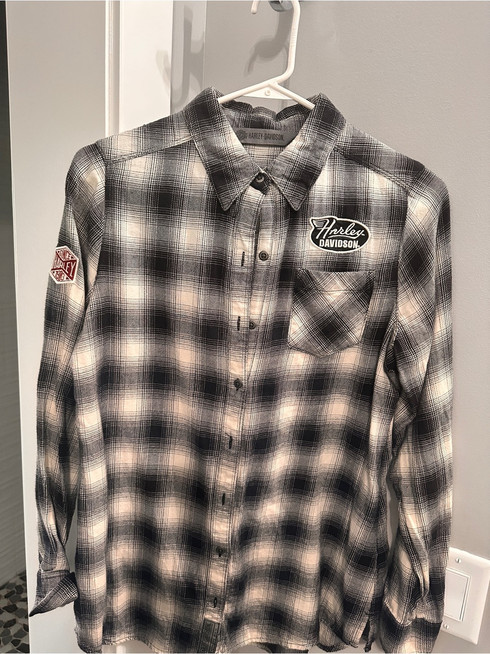 Harley-Davidson Black & White Plaid Long-Sleeve Button-Down Shirt